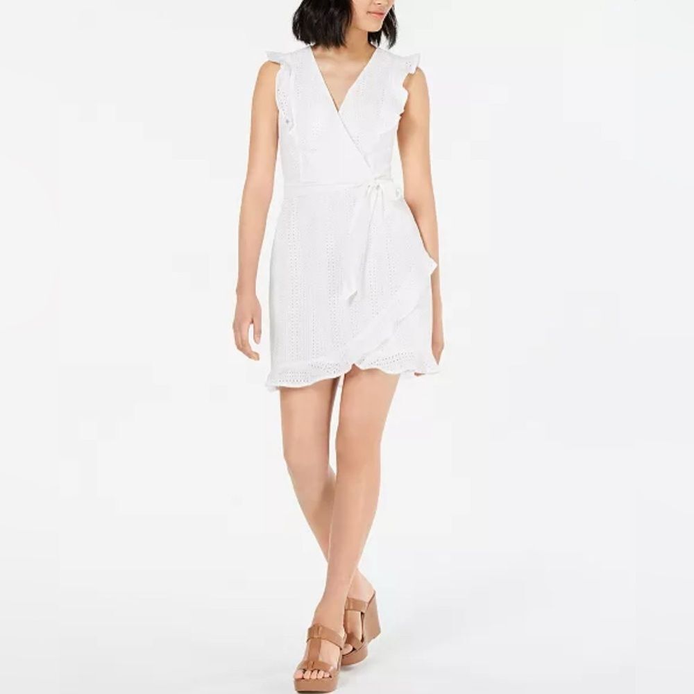 Bar III white eyelet ruffle faux wrap sundress size 0